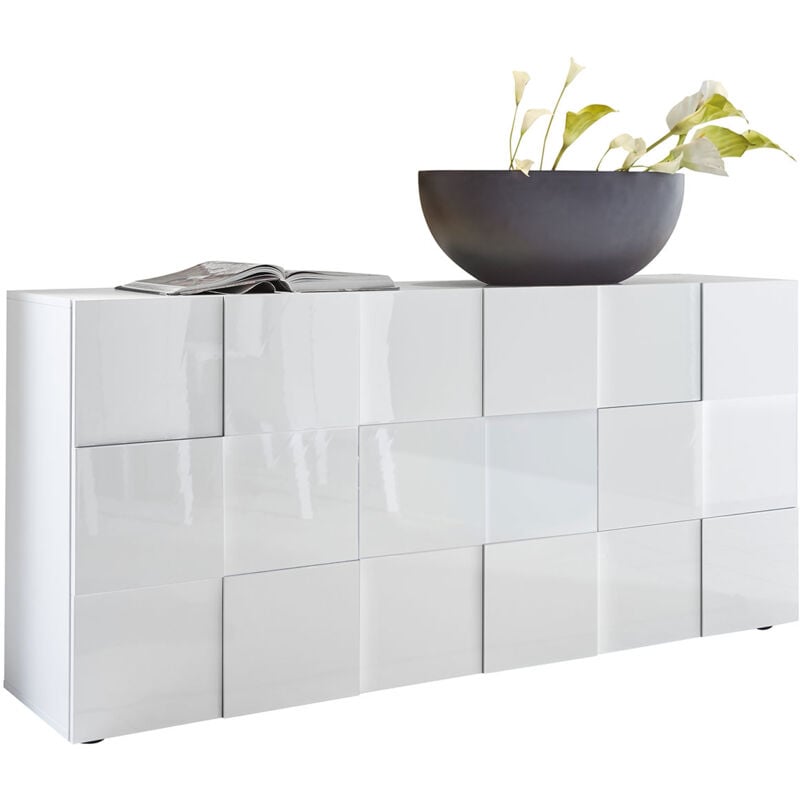 foto del prodotto giordanoshop madia moderna 3 ante design a scacchi modello dama 181x42x84 cm bianco lucido