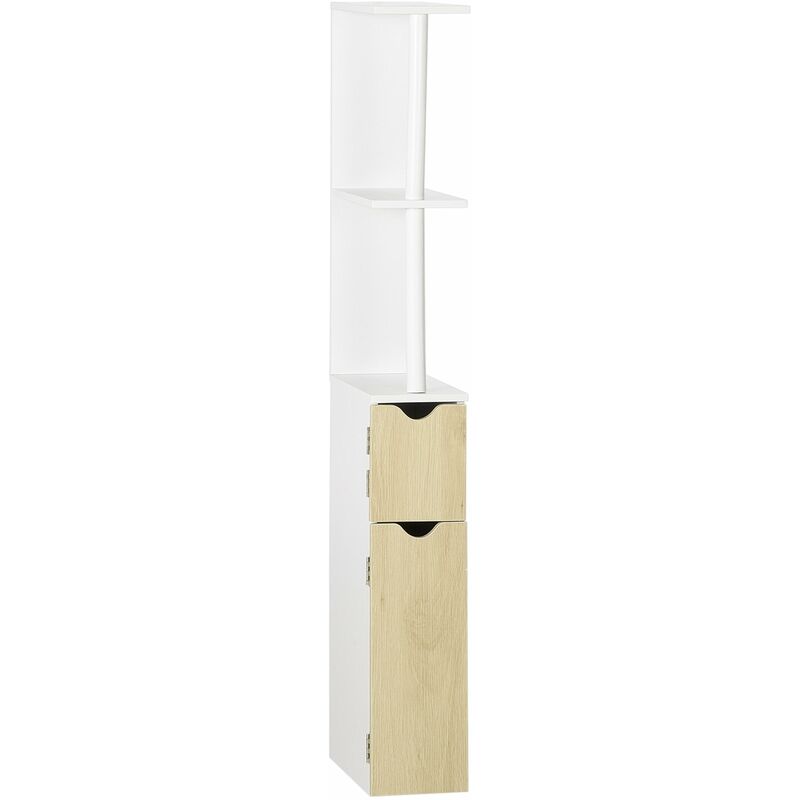 foto del prodotto giordanoshop mobile a colonna 2 ripiani 2 armadietti 15,2x29,8x118 cm in mdf e legno truciolare bianco e legno