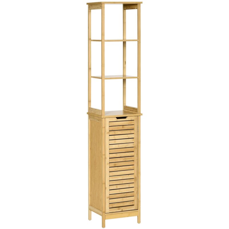 foto del prodotto giordanoshop mobile a colonna 3 ripiani 1 credenza 34x30x173 cm in mdf e bamb naturale