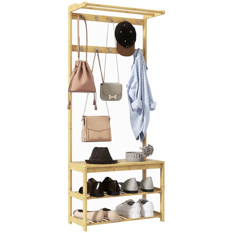 foto del prodotto giordanoshop mobile appendiabiti da terra con ganci aste e scarpiera in bamb 70x31x170 cm marrone