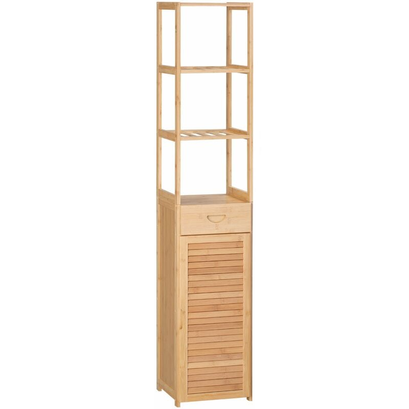 foto del prodotto giordanoshop mobile bagno alto 3 ripiani 1 cassetto e 1 armadietto 32x30x163 cm in bamb color legno