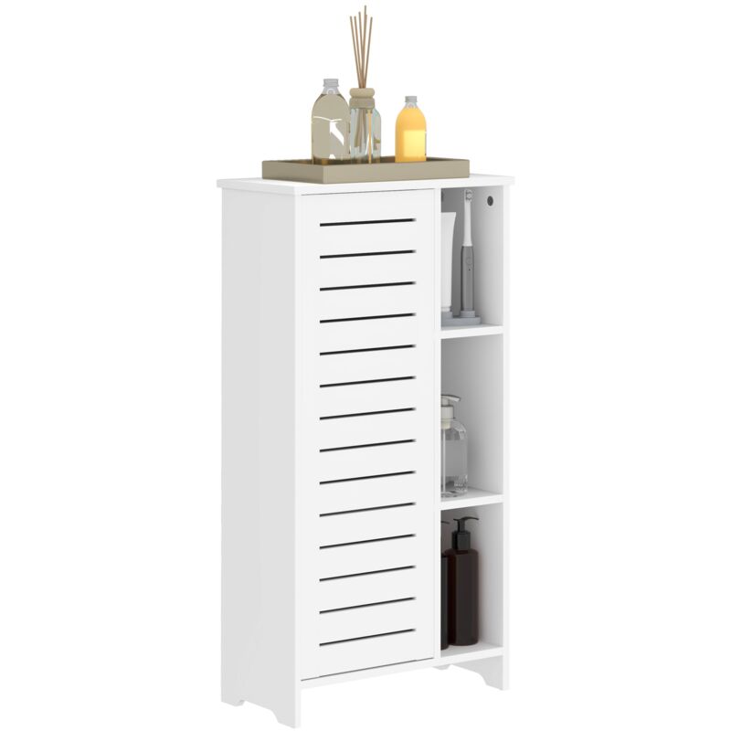foto del prodotto giordanoshop mobile bagno con armadietto chiuso 48x24x96,5 cm a 3 livelli e 3 ripiani aperti in legno bianco