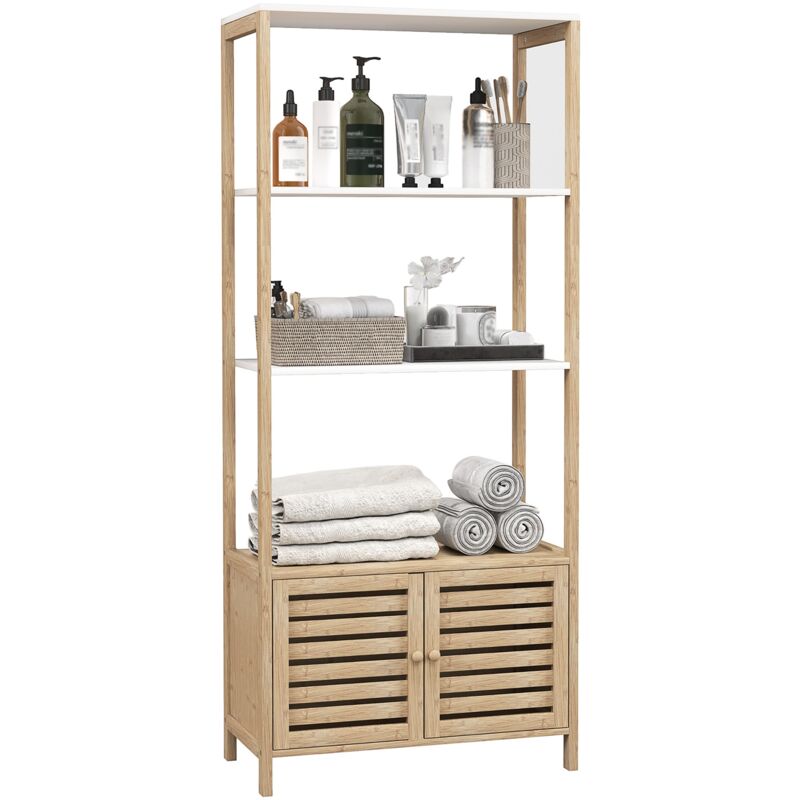 foto del prodotto giordanoshop mobile bagno con armadietto e ripiani 63x30x138 cm in bamb 