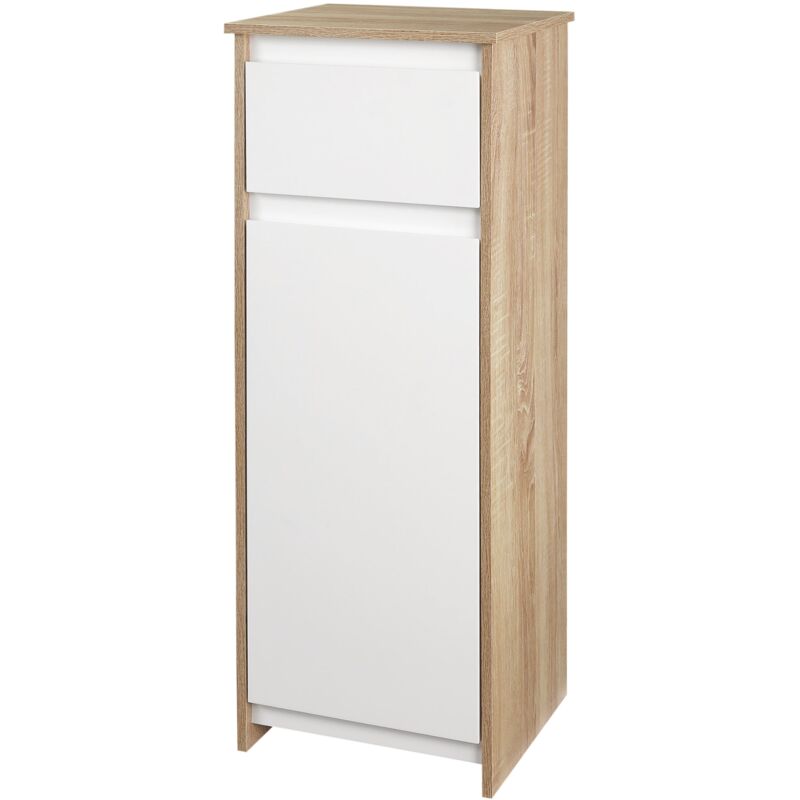 foto del prodotto giordanoshop mobile bagno con cassetto e armadietto con ripiano regolabile interno 32,6x30x90 cm in mdf bianco e legno naturale