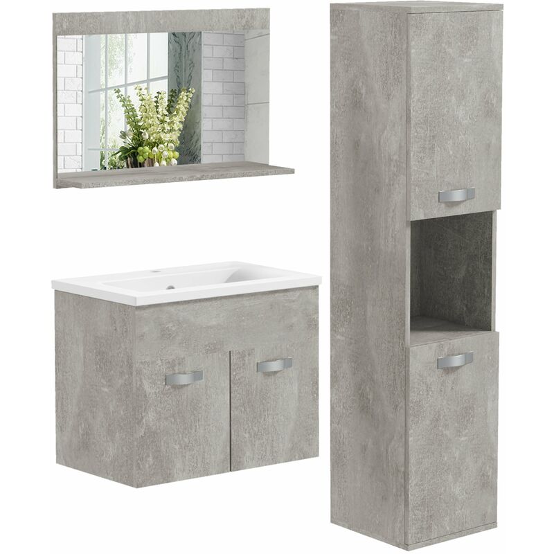 foto del prodotto giordanoshop mobile bagno sospeso 60 cm lavabo specchio e 1 pensile grigio
