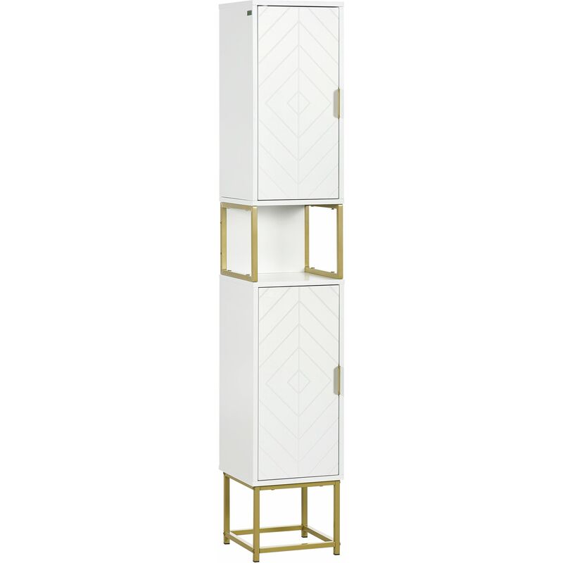 foto del prodotto giordanoshop mobile colonna bagno 30x30x170,7 cm in mdf e acciaio bianco e oro