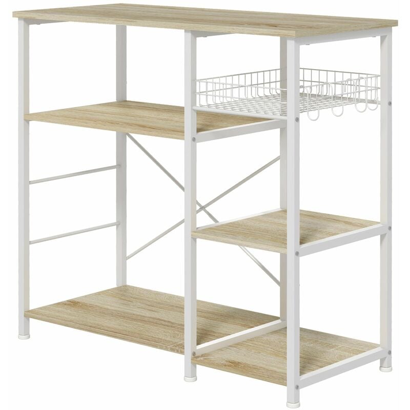 foto del prodotto giordanoshop mobile cucina 4 ripiani 90x40x84,5 cm in legno e acciaio quercia e bianco
