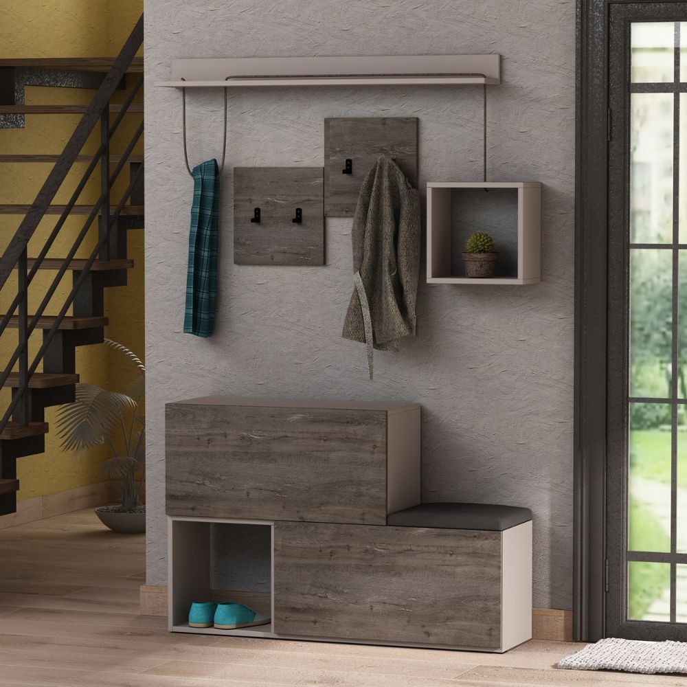 foto del prodotto giordanoshop mobile ingresso con scarpiera e appendiabiti 120x36,5x87,5 cm in mdf holdon tortora dark coffee