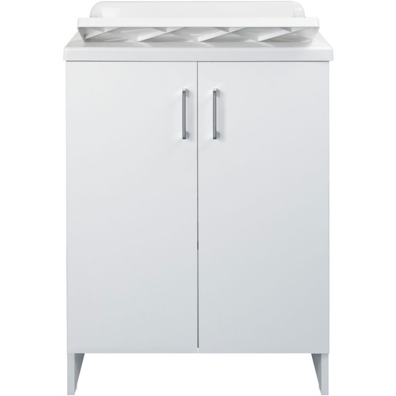 foto del prodotto giordanoshop mobile lavatoio 2 ante in nobilitato 60x50x85 cm vasca in pp con asse in resina e kit di scarico bianco