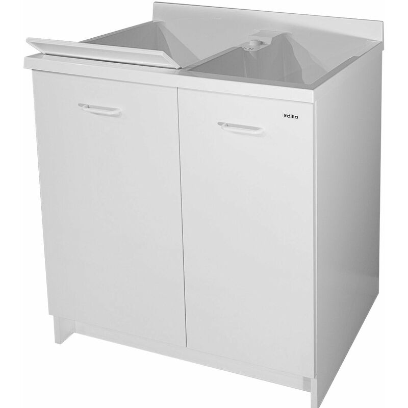 foto del prodotto giordanoshop - mobile lavatoio 80x60x85cm 2 ante 2 vasche asse in termoplastico montegrappa edilla bianco con cesto