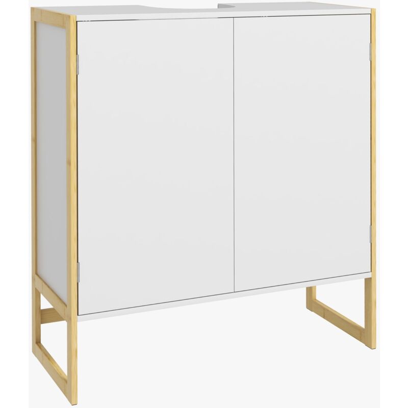 foto del prodotto giordanoshop mobile sottolavabo da bagno con armadietto 2 ante a pressione 70x33x79,5cm in bamb e mdf con intaglio a u bianco
