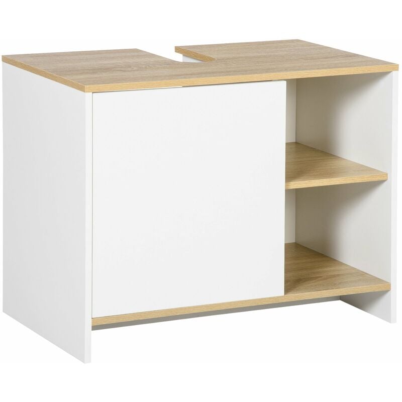foto del prodotto giordanoshop mobile sottolavello da bagno 77x45x60 cm 1 anta 2 mensole bianco e legno