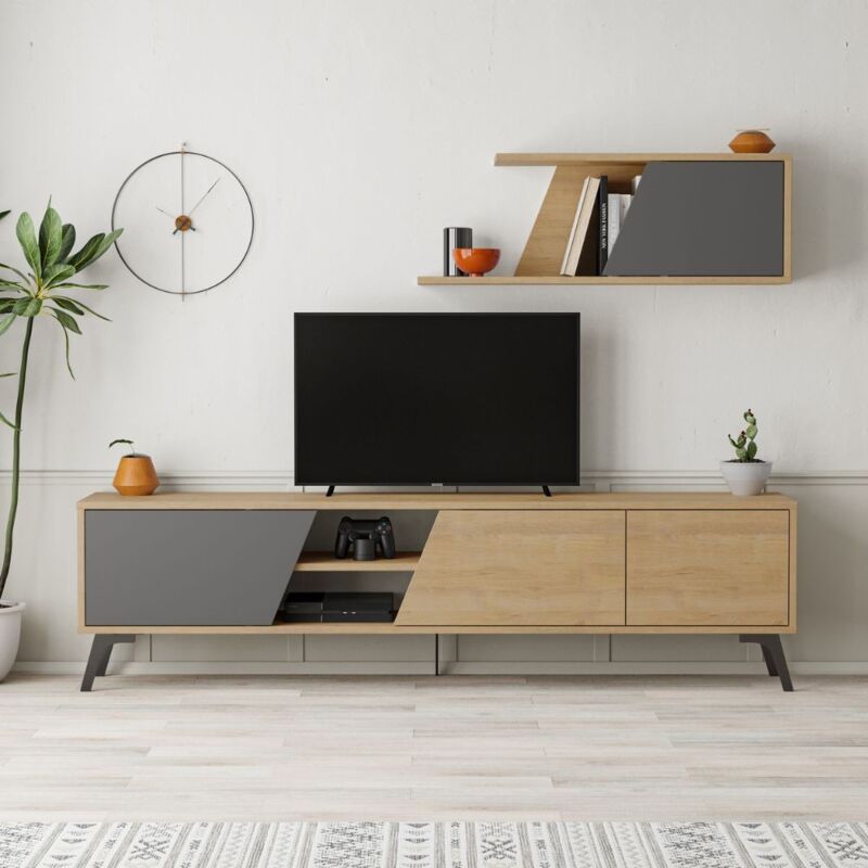 foto del prodotto giordanoshop mobile tv 1 anta e mensola 48x35,6x180 cm in mdf fiona antracite