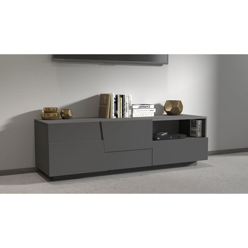 foto del prodotto giordanoshop mobile tv 2 anta 1 cassetto e ripiano a giorno 150x45x46 cm pongo 2a 1c grigio antracite opaco