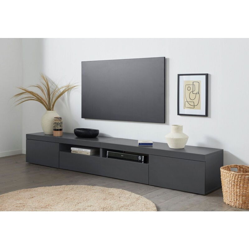 foto del prodotto giordanoshop mobile tv 3 ante e ripiano a giorno 240x40x35 cm essential 2a 1r grigio antracite opaco