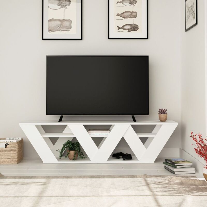 foto del prodotto giordanoshop mobile tv moderno 1 ripiano 158x30x40 cm in mdf ralla bianco