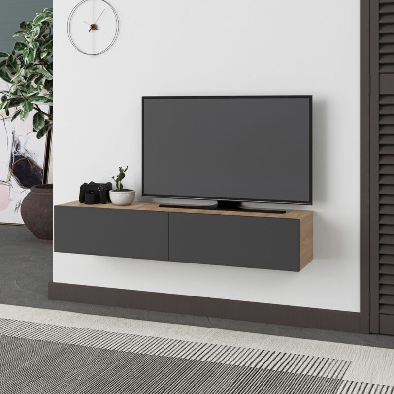foto del prodotto giordanoshop mobile tv sospeso 135x31,7x25 cm in mdf francy rovere antracite