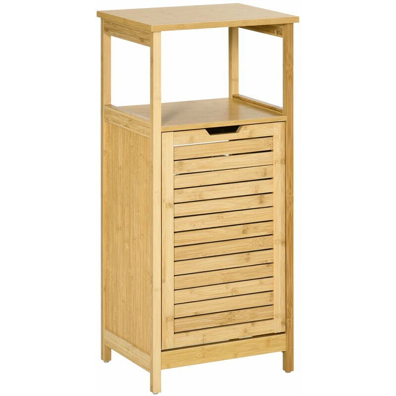 foto del prodotto giordanoshop mobiletto bagno con cesto bucato 40x30x86,5 cm in mdf e bamb naturale