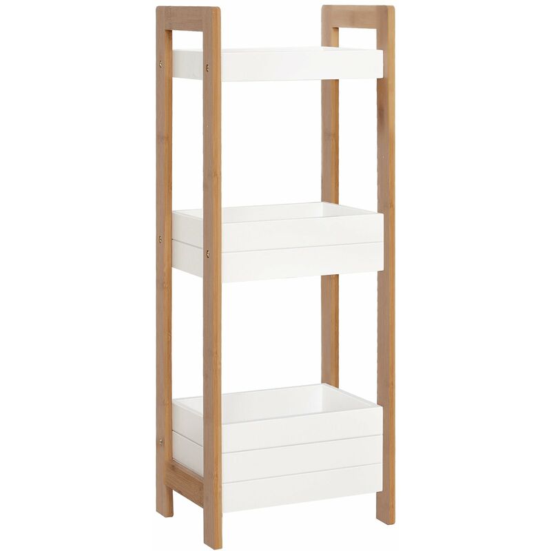 foto del prodotto giordanoshop mobiletto da bagno 3 ripiani 27,5x20,8x74 cm in mdf bianco e bamb 