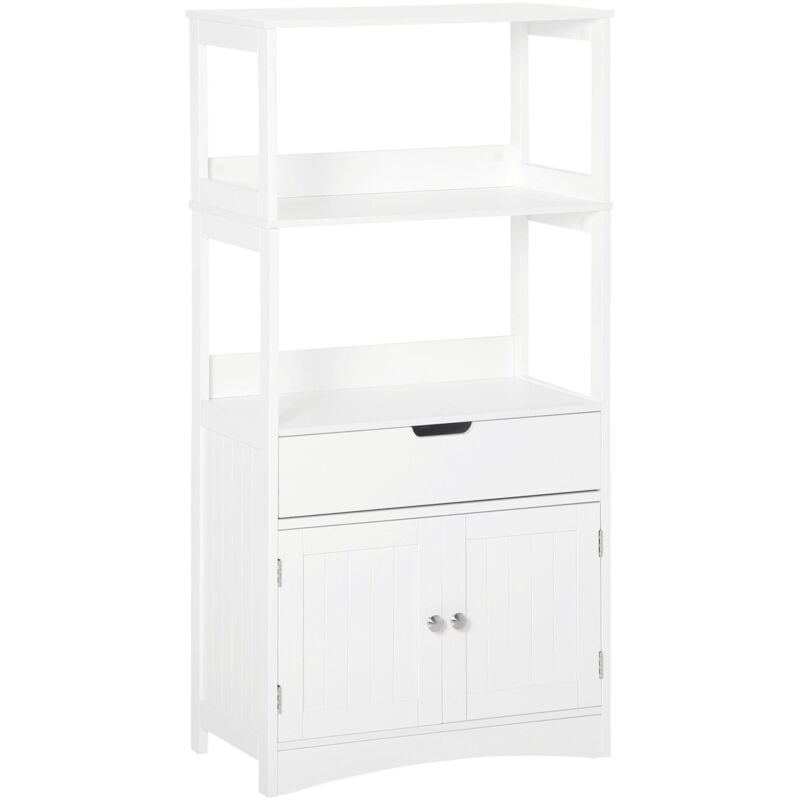 foto del prodotto giordanoshop mobiletto da bagno con mensole 2 ante 1 cassetto 60x33x122,5 cm in legno bianco
