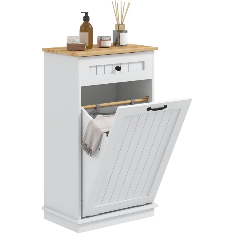 foto del prodotto giordanoshop mobiletto da bagno portabiancheria cesto a ribalta e cassetto 52x33x90 cm bianco