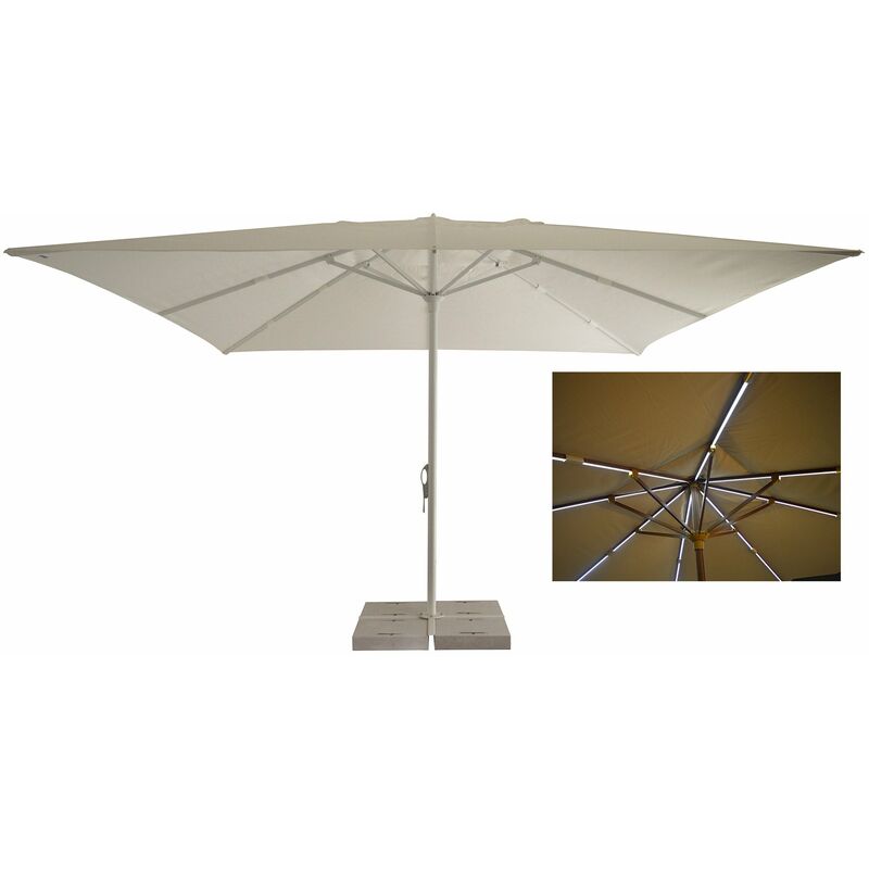 foto del prodotto giordanoshop ombrellone da giardino 4x4 m palo 60 mm con led in alluminio bianco lucido telo in poliestere bianco