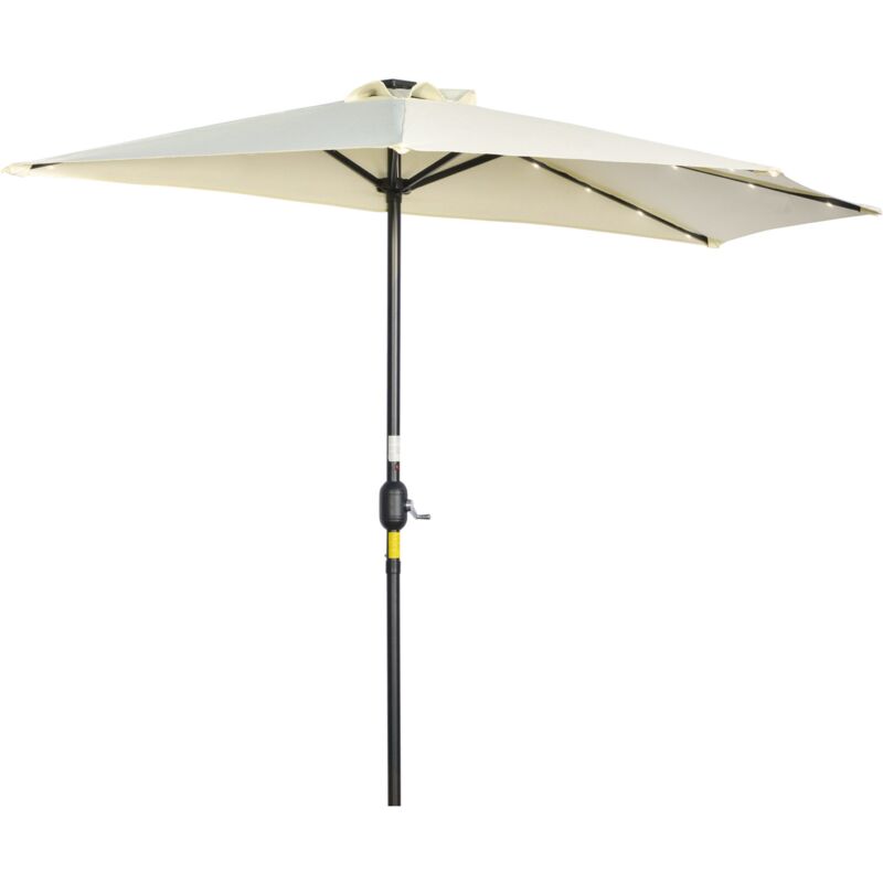 foto del prodotto giordanoshop ombrellone semicircolare 265x135x240 cm con 20 luci led e pannello solare beige