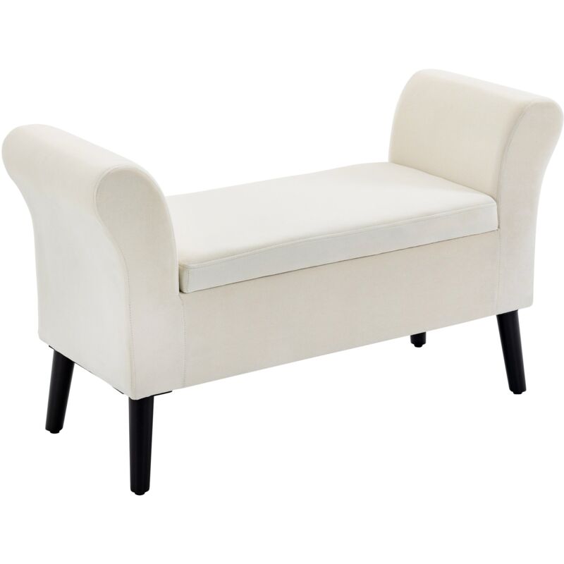 foto del prodotto giordanoshop panca contenitore con braccioli 111,5x41x65 cm in tessuto effetto velluto e legno bianco crema