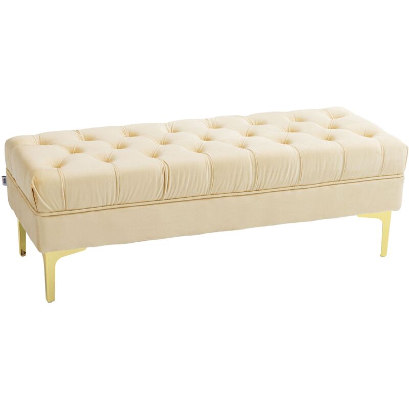 foto del prodotto giordanoshop panca fondo letto imbottita con rivestimento trapuntato in effetto velluto 118x45x42 cm beige