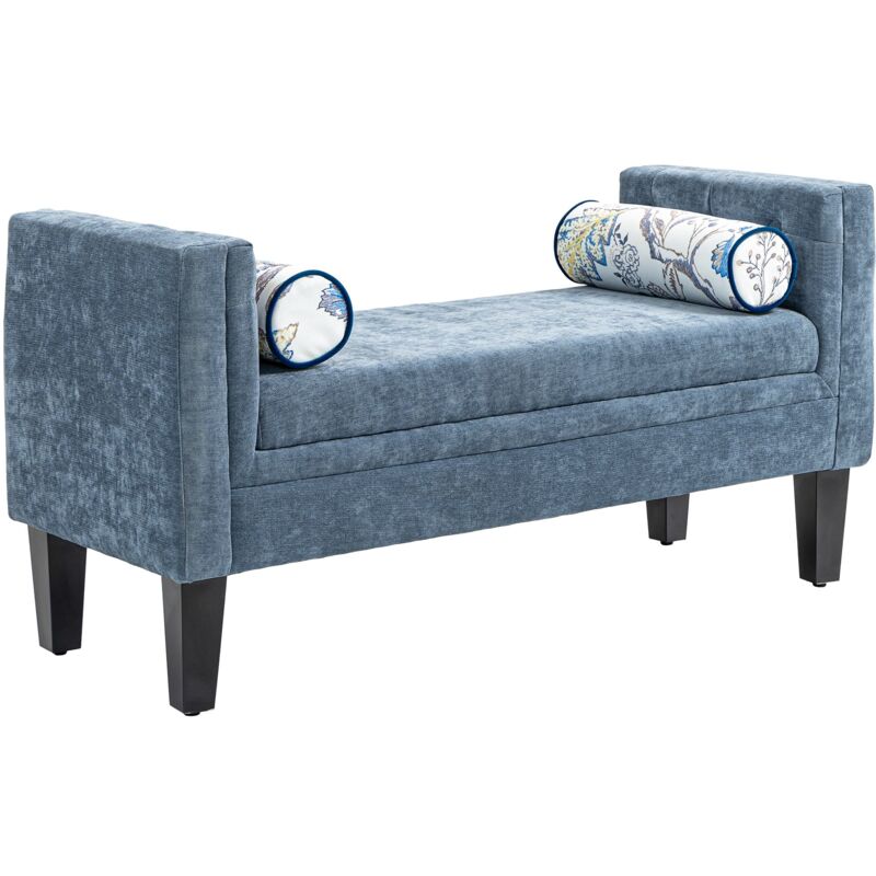 foto del prodotto giordanoshop panca fondoletto braccioli trapuntati e 2 cuscini 115,5x45x56 cm in ciniglia e legno grigio blu e nero