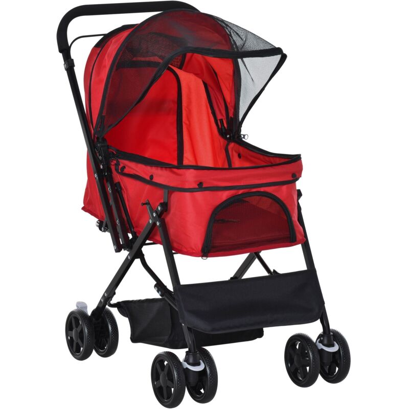foto del prodotto giordanoshop passeggino per cani piccoli pieghevole maniglione reversibile 76,5x52x95cm rosso