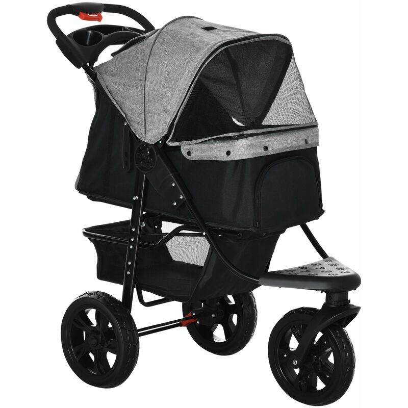 foto del prodotto giordanoshop passeggino per cani pieghevole 109,5x54,5x106,5 cm in acciaio e oxford grigio e nero