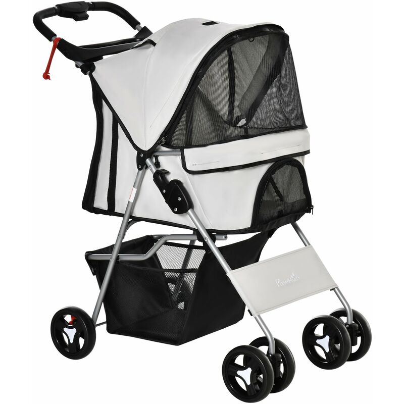 foto del prodotto giordanoshop passeggino per cani pieghevole con 3 reti e cerniera 75x46x94 cm in ferro e tessuto oxford grigio