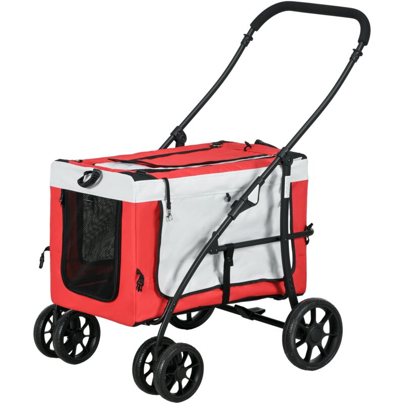 foto del prodotto giordanoshop passeggino per cani taglia piccola e mini con 2 guinzagli e custodia portaoggetti 81x58x97.5 cm rosso