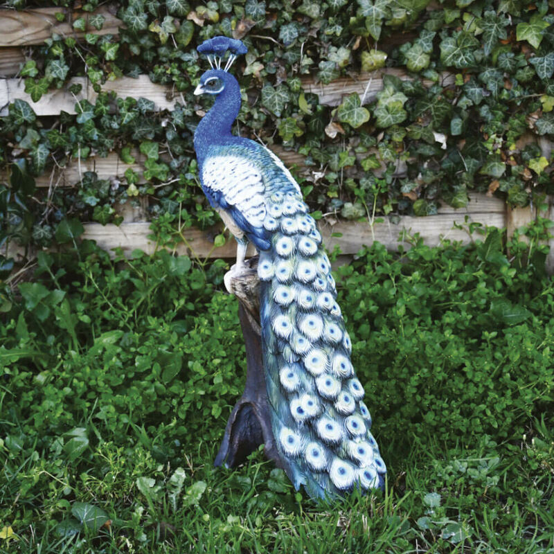 foto del prodotto giordanoshop pavone su ramo decorativo in resina 25x50 cm per laghetti e giardini