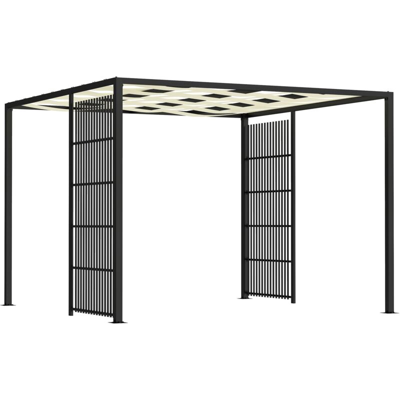 foto del prodotto giordanoshop pergola gazebo da giardino 295x295x210 cm copertura ondulata e pannelli laterali in metallo nero