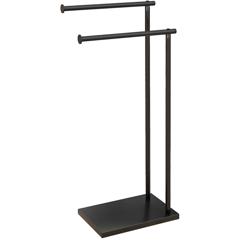 foto del prodotto giordanoshop - piantana portasciugamani da bagno da terra autoportante 2 bracci in metallo 35,5x20x78 cm nero