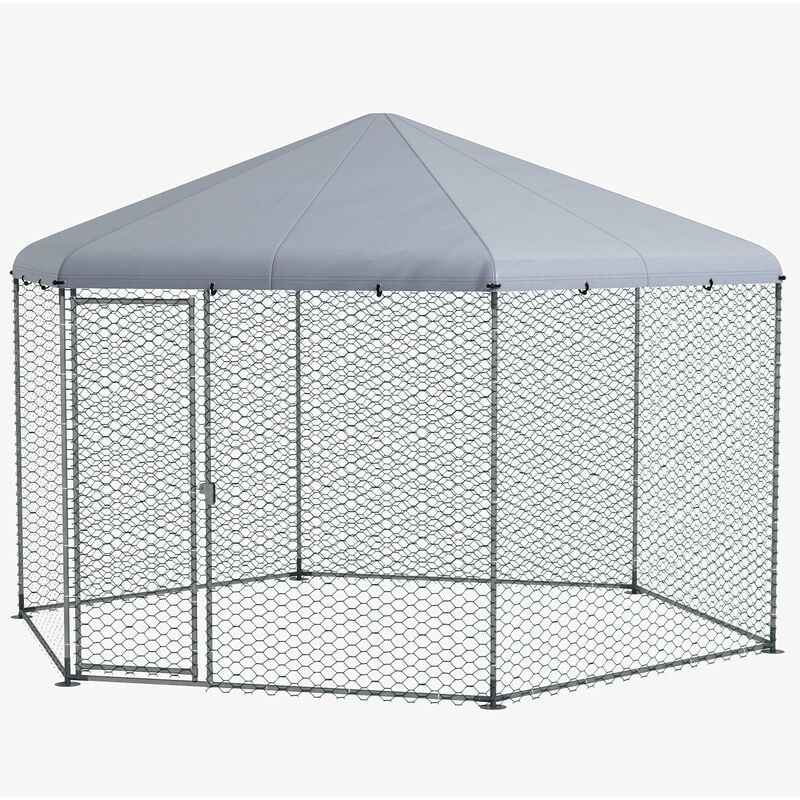 foto del prodotto giordanoshop pollaio gabbia per galline da esterno 4x3,5x2,6m in acciaio e tessuto oxford argento