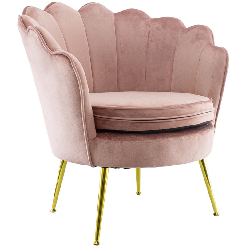 foto del prodotto giordanoshop poltrona imbottita schienale a conchiglia in velluto piedi oro rosa antico