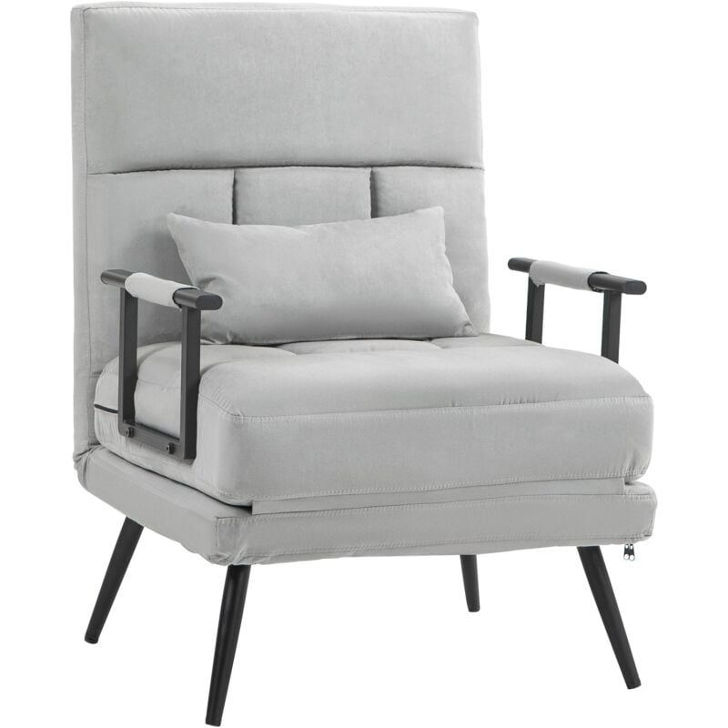 foto del prodotto giordanoshop poltrona letto 3 in 1 schienale reclinabile in finta pelle scamosciata grigio chiaro