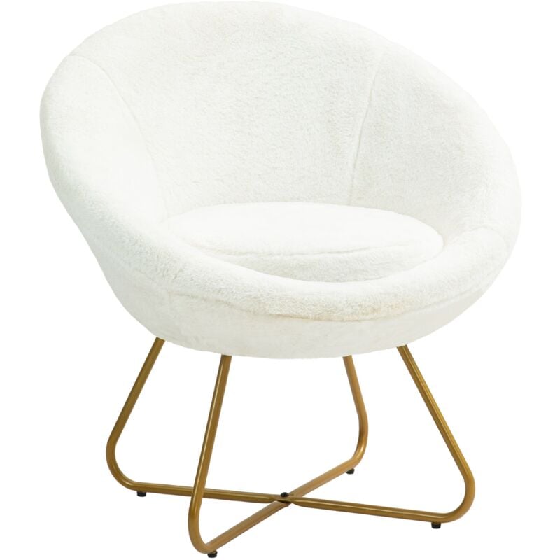 foto del prodotto giordanoshop - poltrona moderna da camera in finta pelliccia con gambe in metallo 75x66x79 cm bianco