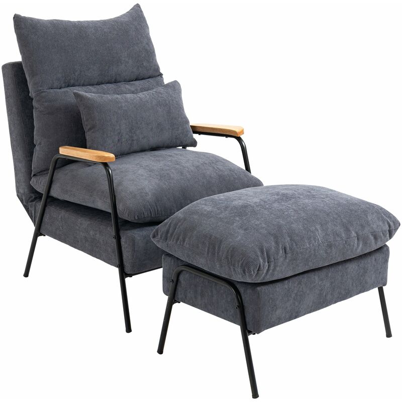 foto del prodotto giordanoshop poltrona relax reclinabile con pouf poggiapiedi in velluto a costine grigio