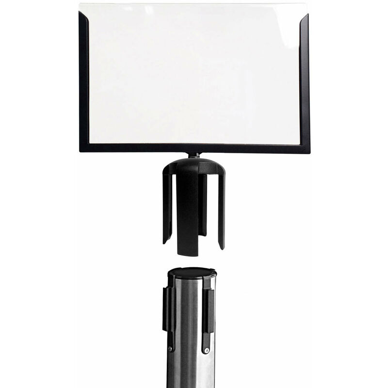 foto del prodotto giordanoshop porta avvisi per colonnina a4 orizzontale in abs e metallo nero con plexiglass trasparente