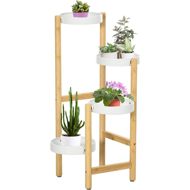 foto del prodotto giordanoshop porta piante da interno ed esterno 28x28x80 cm 4 ripiani a vassoio struttura in bamb bianco
