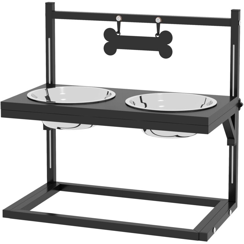 foto del prodotto giordanoshop portaciotole per cani rialzata con altezza regolabile 40,5x22x39 cm 2 ciotole in acciaio da 900ml nero