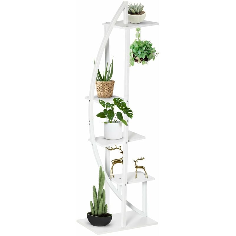 foto del prodotto giordanoshop portafiori a 5 livelli a mezzaluna 50x30x160 cm per interni ed esterni in mdf e acciaio bianco