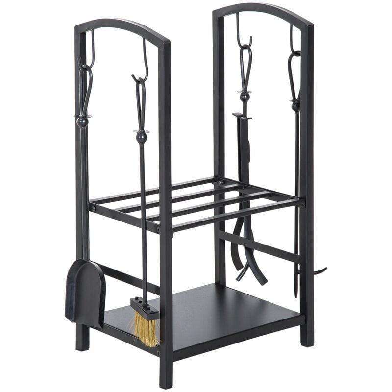 foto del prodotto giordanoshop portalegna legnaia in ferro 40x30x74 cm max 100kg con attrezzi nero