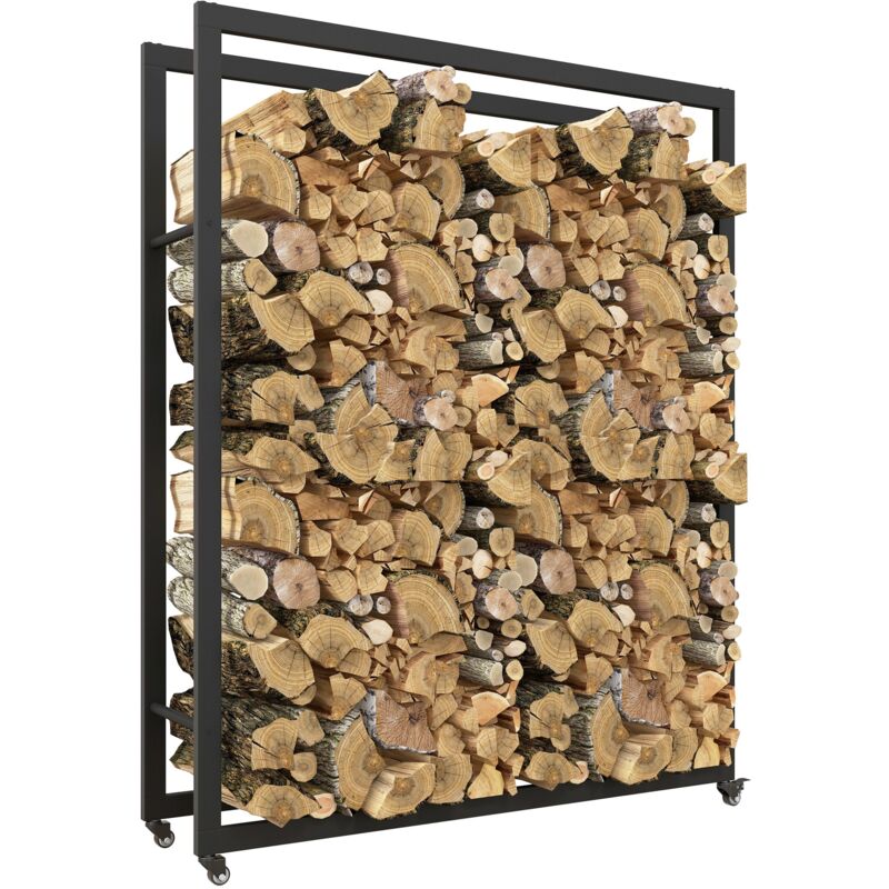 foto del prodotto giordanoshop portalegna per camino da interno o esterno con ruote 120x32x151 cm in acciaio nero