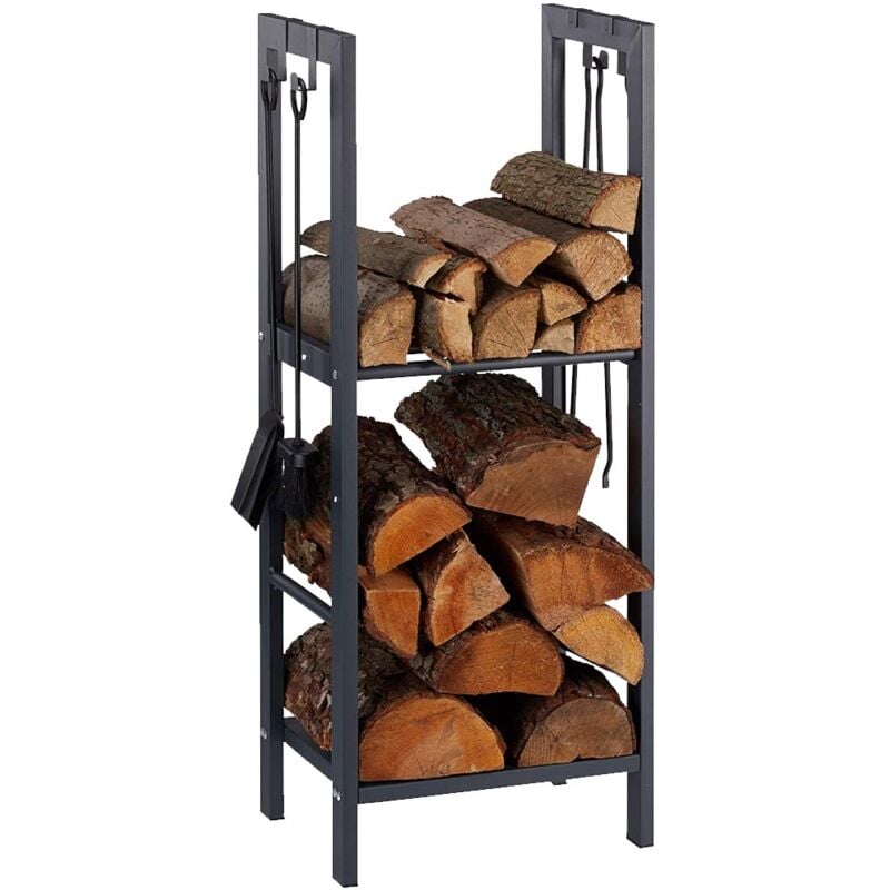 foto del prodotto giordanoshop portalegna scaffale metallo porta legna 2 ripiani legnaia camino stufa 100x40x30