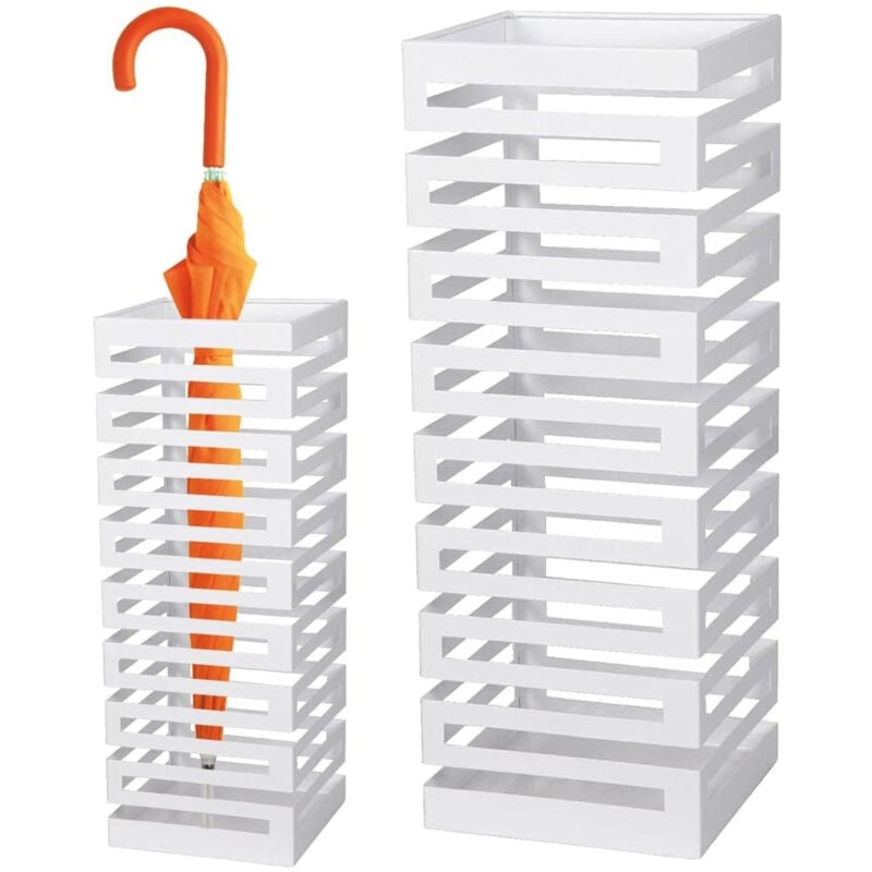 foto del prodotto giordanoshop portaombrelli in metallo design moderno porta ombrelli quadrato stand bianco